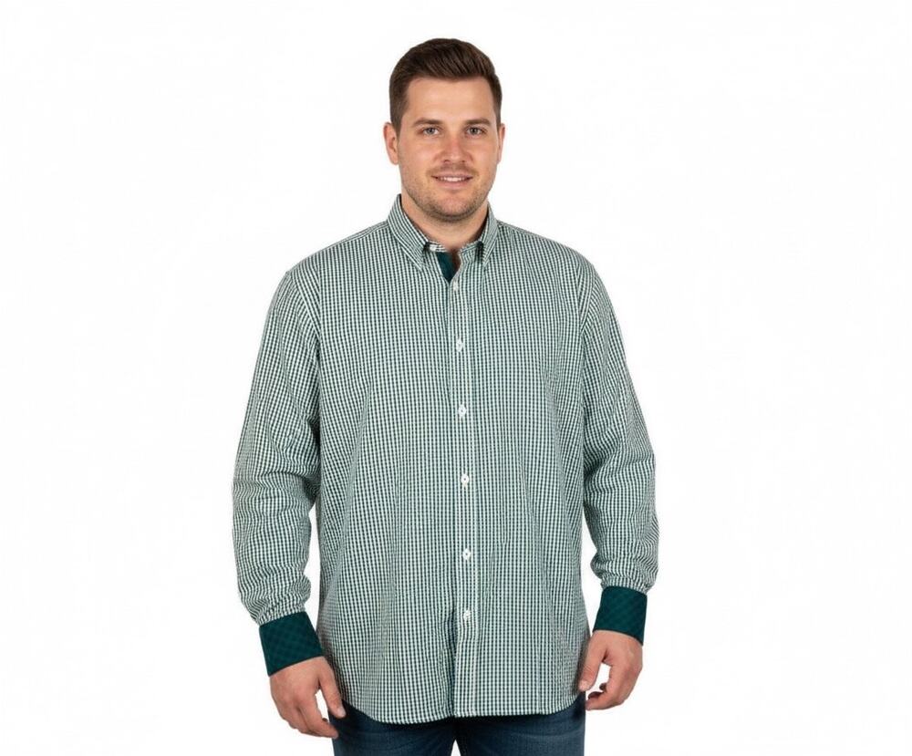 Quieti Mens XXL Plaid Button Down Shirt Fine Cotton Long Sleeve Green White 2XL